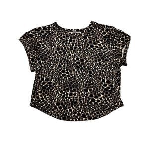 Ultralite Womens XL Brown & Black Leopard Print Ribbed Short Sleeve Crop Top
